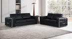 Global United DivanItalia Black Top Grain Italian Leather 2-Piece Sofa and Love Seat Set with Silver Accents – 1130-BK-2PC