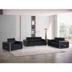 Global United DivanItalia Black Top Grain Italian Leather 2-Piece Sofa and Love Seat Set with Silver Accents – 1130-BK-2PC
