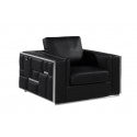 Global United DivanItalia Black Top Grain Italian Leather 2-Piece Sofa and Love Seat Set with Silver Accents – 1130-BK-2PC