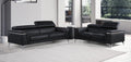 Global United DivanItalia Black Top Grain Italian Leather 2-Piece Sofa and Love Seat Set with Diamond Stitching and Chrome Legs – 1140-BK-2PC