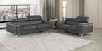 Global United DivanItalia Dark Grey Top Grain Italian Leather 2-Piece Sofa and Love Seat Set with Diamond Stitching and Chrome Legs – 1140-DK-2PC