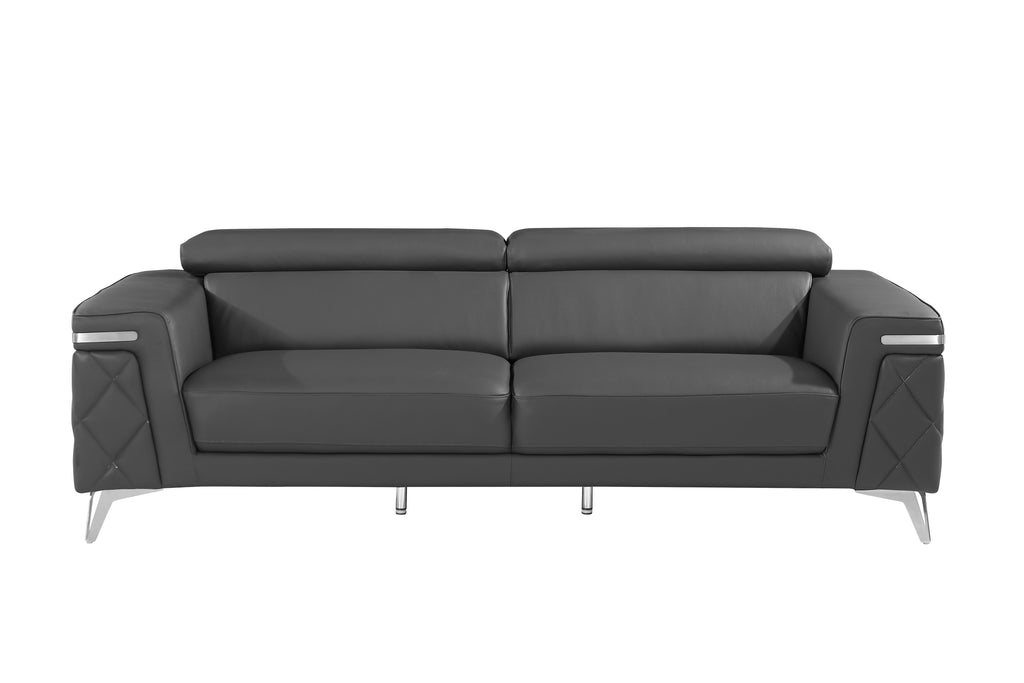 Global United DivanItalia Dark Grey Top Grain Italian Leather 2-Piece Sofa and Love Seat Set with Diamond Stitching and Chrome Legs – 1140-DK-2PC
