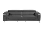 Global United DivanItalia Dark Grey Top Grain Italian Leather 2-Piece Sofa and Love Seat Set with Diamond Stitching and Chrome Legs – 1140-DK-2PC
