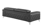 Global United DivanItalia Dark Grey Top Grain Italian Leather 2-Piece Sofa and Love Seat Set with Diamond Stitching and Chrome Legs – 1140-DK-2PC