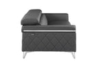 Global United DivanItalia Dark Grey Top Grain Italian Leather 2-Piece Sofa and Love Seat Set with Diamond Stitching and Chrome Legs – 1140-DK-2PC