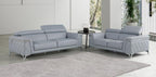 Global United 1140-LT-2PC 2 pc Divanitalia light blue top grain italian leather sofa and love seat set with diamond stitching and chrome legs