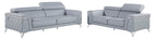 Global United 1140-LT-2PC 2 pc Divanitalia light blue top grain italian leather sofa and love seat set with diamond stitching and chrome legs