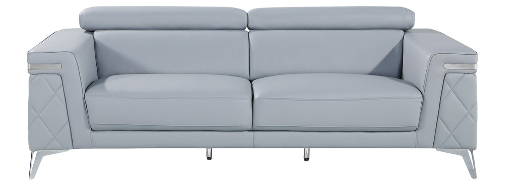 Global United 1140-LT-2PC 2 pc Divanitalia light blue top grain italian leather sofa and love seat set with diamond stitching and chrome legs