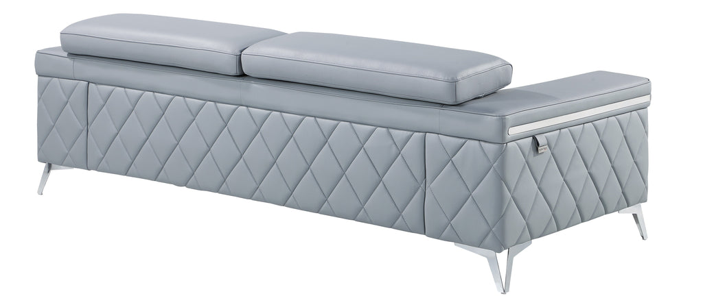 Global United 1140-LT-2PC 2 pc Divanitalia light blue top grain italian leather sofa and love seat set with diamond stitching and chrome legs