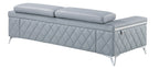Global United 1140-LT-2PC 2 pc Divanitalia light blue top grain italian leather sofa and love seat set with diamond stitching and chrome legs