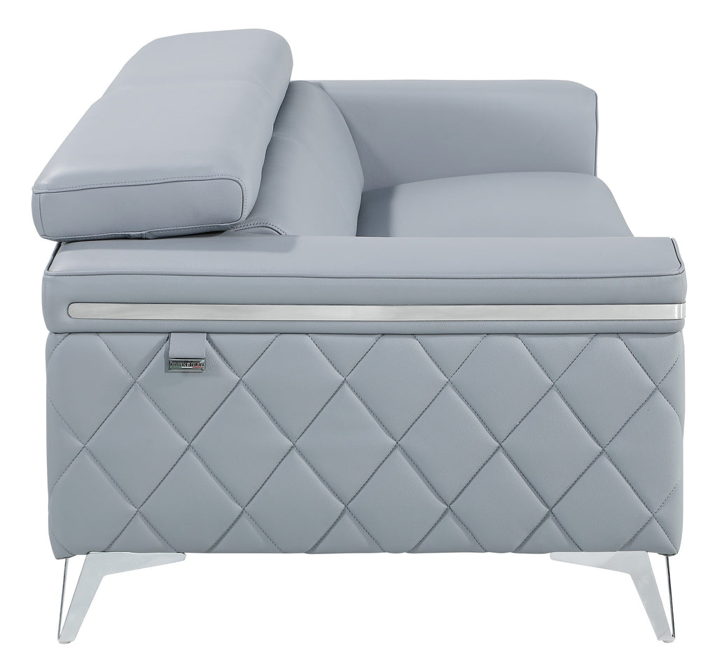 Global United 1140-LT-2PC 2 pc Divanitalia light blue top grain italian leather sofa and love seat set with diamond stitching and chrome legs
