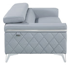 Global United 1140-LT-2PC 2 pc Divanitalia light blue top grain italian leather sofa and love seat set with diamond stitching and chrome legs