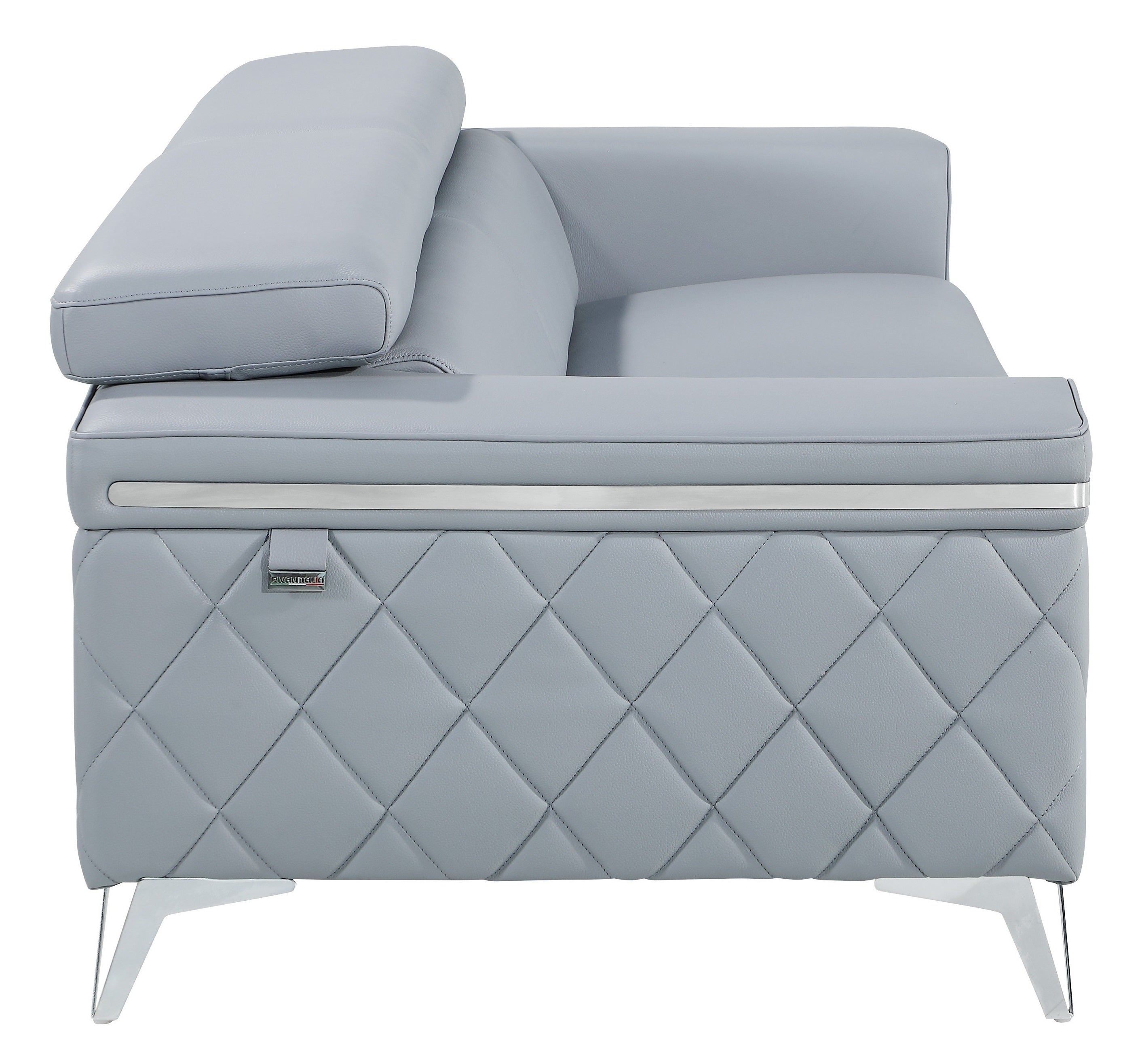 Global United 1140-LT-2PC 2 pc Divanitalia light blue top grain italian leather sofa and love seat set with diamond stitching and chrome legs