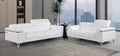 Global United 1140-WH-2PC 2 pc Divanitalia white top grain italian leather sofa and love seat set with diamond stitching and chrome legs