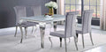 Coaster 115091 5 pc Rosdorf park carone chrome metal base dining table set with white glass top velvet chairs