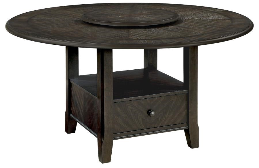 Coaster 115100-S5 5 pc Red barrell studio Twyla espresso finish wood 60" round storage pedestal dining table set cream chairs