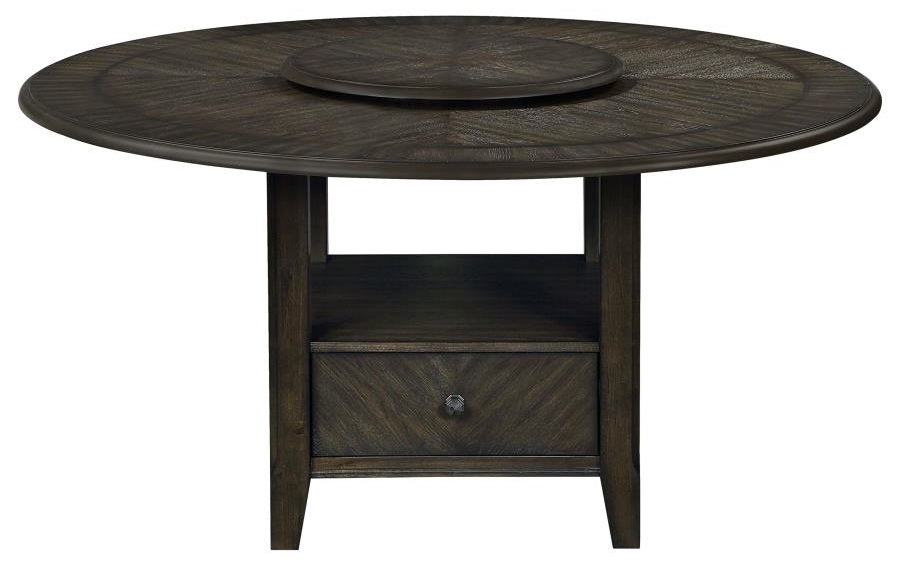 Coaster 115100-S5 5 pc Red barrell studio Twyla espresso finish wood 60" round storage pedestal dining table set cream chairs