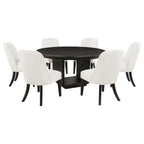 Coaster 115390-S7 7 pc Leandro burnished black finish wood 60" round dining table set rounded edge