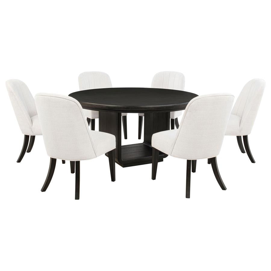 Coaster 115390-S7 7 pc Leandro burnished black finish wood 60" round dining table set rounded edge