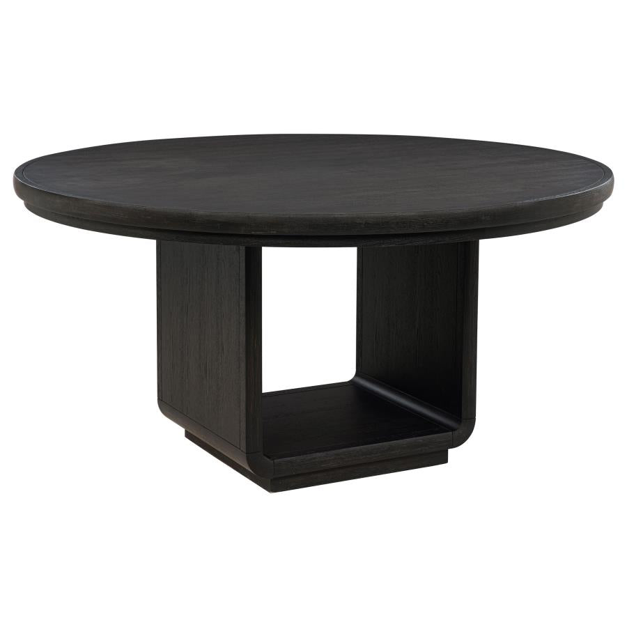 Coaster 115390-S7 7 pc Leandro burnished black finish wood 60" round dining table set rounded edge