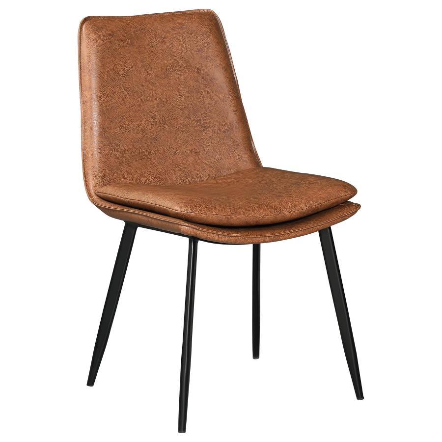 Coaster 115472 Set of 2 Ortega coffee faux leather upholstered mid century modern dining chairs black metal legs