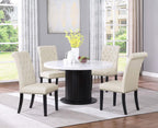Coaster 115490-S5 5 pc Charlton home osborne espresso finish wood 54" round white marble top dining table set beige chairs