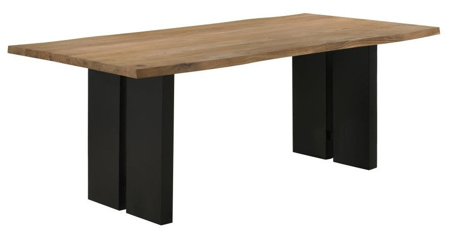 Coaster 115541-S7 7 pc Bradshaw natural edge finish natural acacia wood and black dining table set with fabric chairs