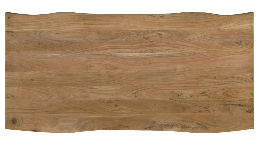 Coaster 115541-S7 7 pc Bradshaw natural edge finish natural acacia wood and black dining table set with fabric chairs