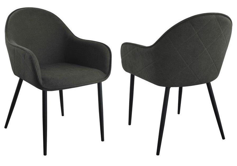 Coaster 115593 Set of 2 Bradshaw Emma charcoal grey linen like fabric mid century modern diamond back pattern dining chairs