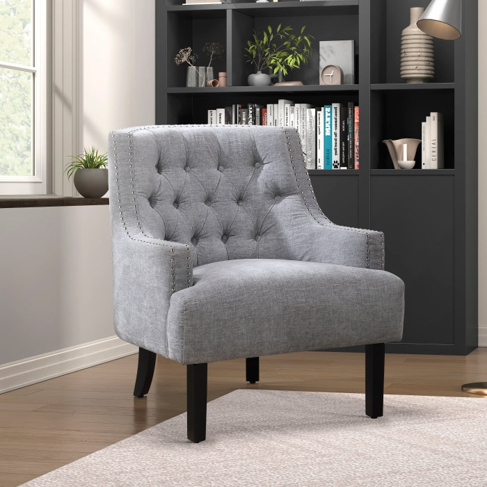 Homelegance 1194NGY Charisma tufted back gray fabric accent chair nail head trim