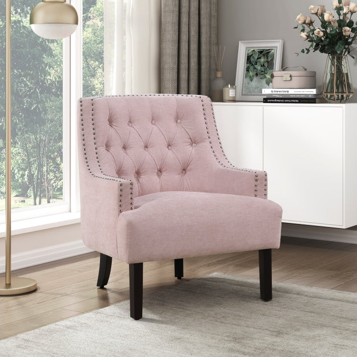 Homelegance 1194NPK Charisma tufted back pink fabric accent chair nail head trim