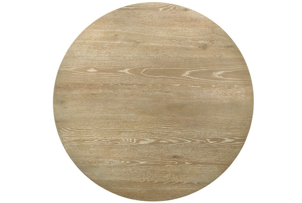 30045-7PC 7 pc Eden rutic oak finish wood 59" round dining table set black metal frame LED lighting