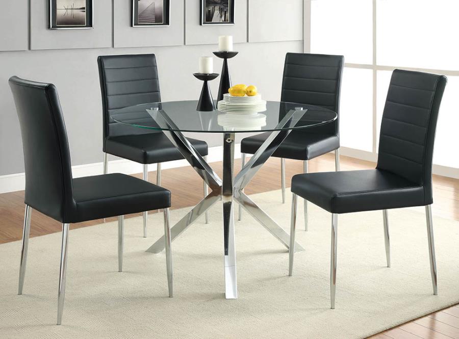 Coaster 120760 5 pc Orren ellis vance chrome metal finish 42" round glass top dining table set