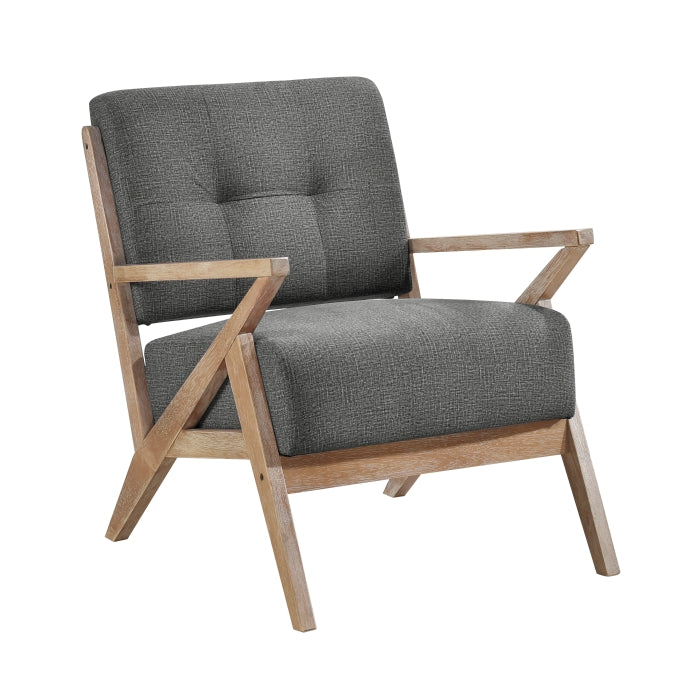 Homelegance 1211-DG George oliver dayasia mid century modern dark grey textured fabric wire brushed antique walnut finish accent chair