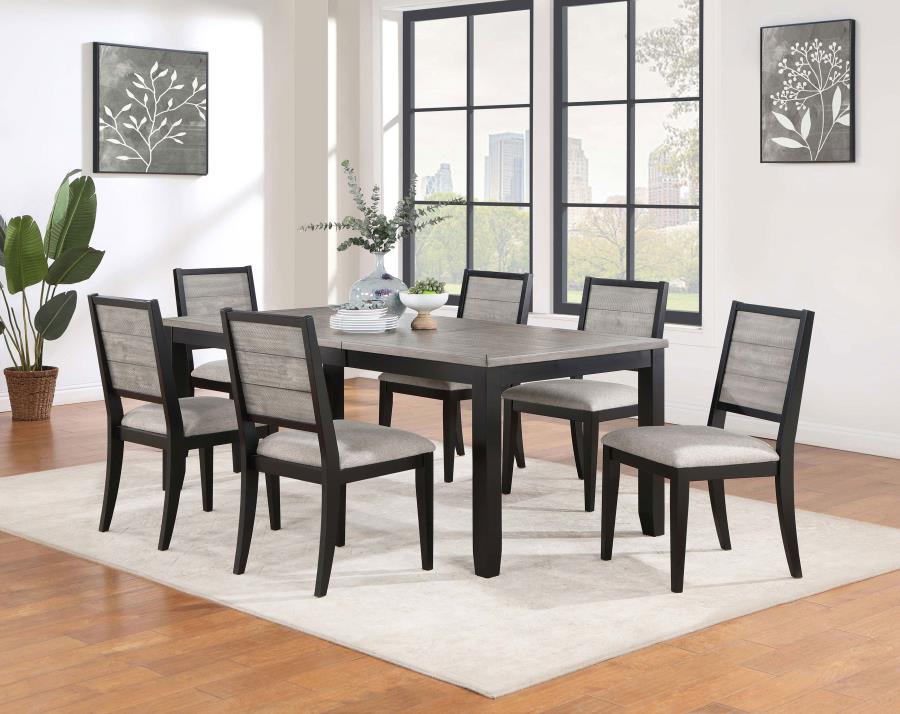 Coaster 121221-S7 7 pc Elodie black and grey finish wood farmhouse inspired two tone dining table set
