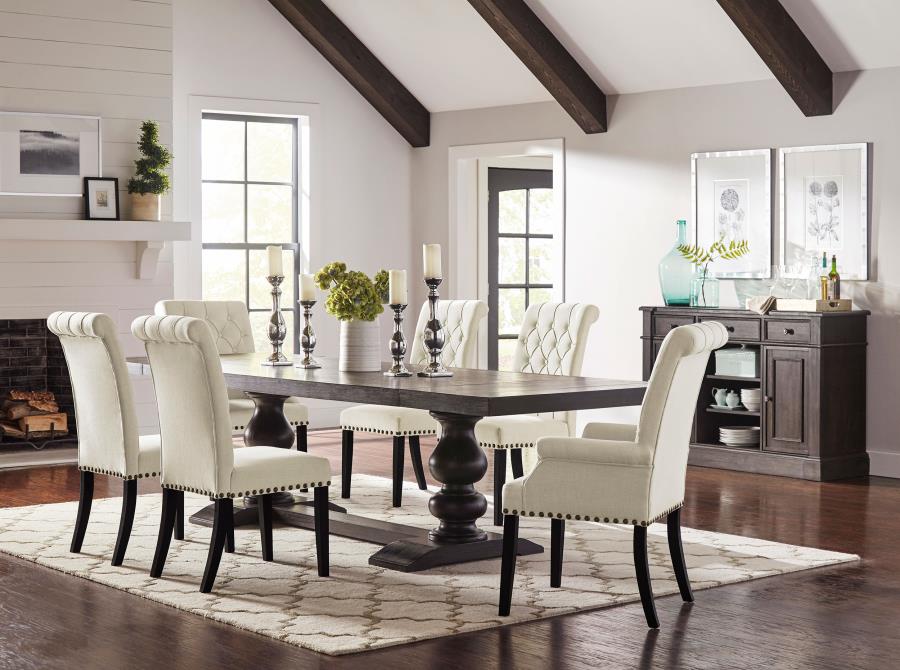 Coaster 121231A 7 pc Phelps antique noir finish wood double pedestal dining table set
