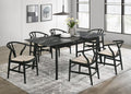 Coaster 121251-S7 7 pc Crestmont black finish wood faux marble top dining table set beige fabric chairs