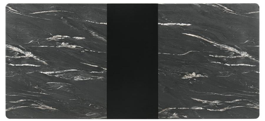 Coaster 121251-S7 7 pc Crestmont black finish wood faux marble top dining table set beige fabric chairs