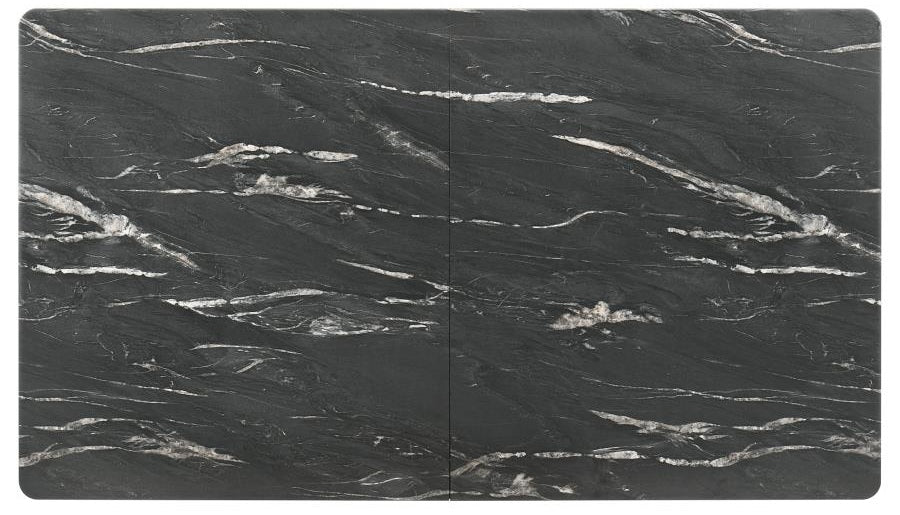 Coaster 121251-S7 7 pc Crestmont black finish wood faux marble top dining table set beige fabric chairs