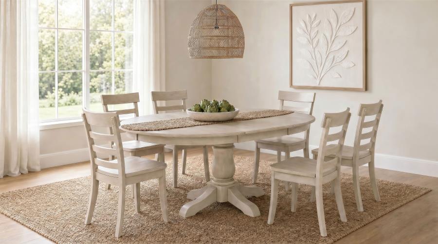 Orrison Linen 7-Piece Oval Extension Leaf Dining Set – 121261-S7