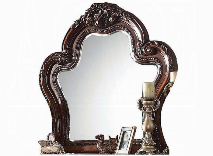 Acme 28230Q-4PC 4 pc Rosdorf park escarcega Dresden antique cherry oak finish wood queen bed set decorative carvings padded headboard and footboard