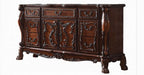 Acme 28230Q-4PC 4 pc Rosdorf park escarcega Dresden antique cherry oak finish wood queen bed set decorative carvings padded headboard and footboard