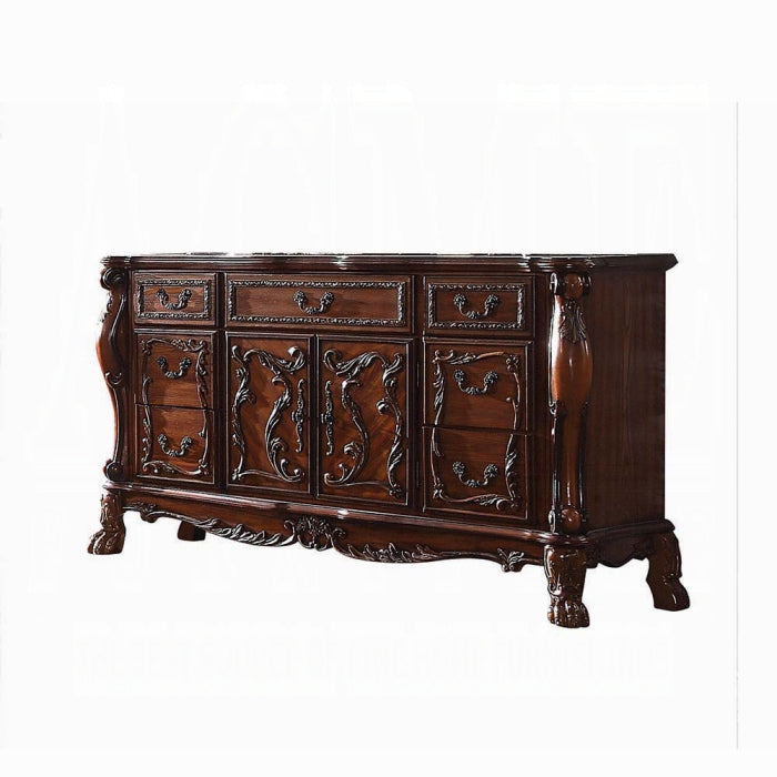 Acme 12145 Dresden cherry oak finish wood ornate 7 drawer with cabinets dresser