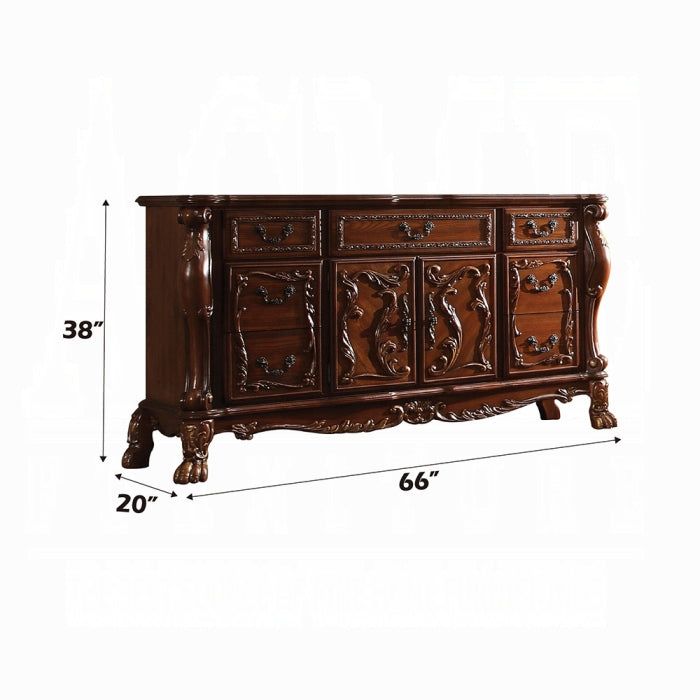Acme 12145 Dresden cherry oak finish wood ornate 7 drawer with cabinets dresser