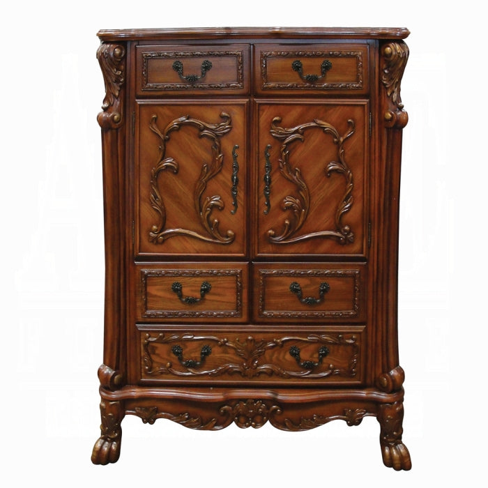 Acme 12146 Dresden cherry oak finish wood ornate tall chest with cabinet doors and drawers