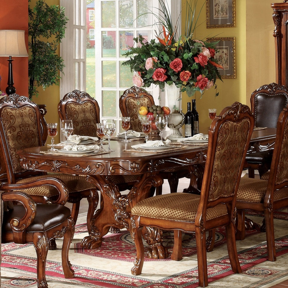 Acme 12150-53-54 7 pc Astoria grand kyree dresden cherry oak finish wood double pedestal dining table set