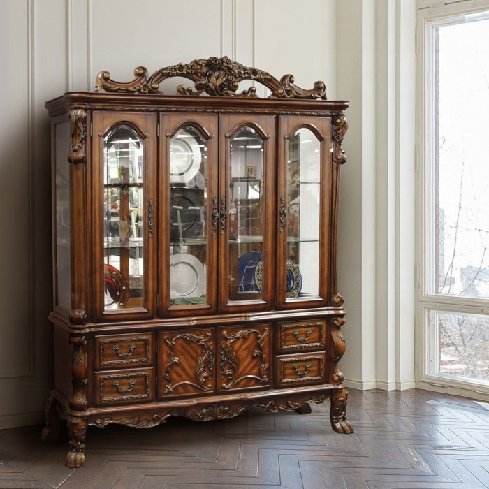 Dresden Cherry Oak Finish Wood Curio China Cabinet Hutch & Buffet – 12155