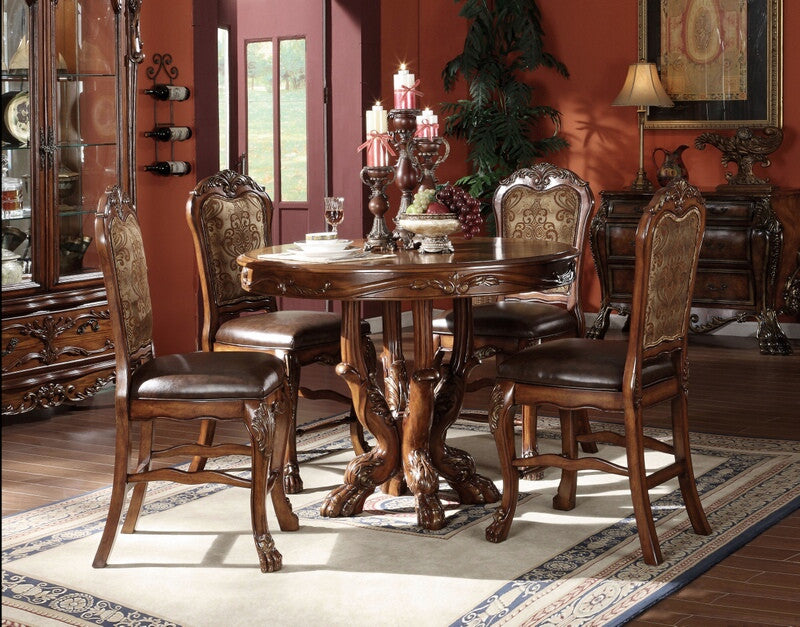 Acme 12160-62 5 pc Astoria grand welliver dresden cherry oak finish wood 48" round counter height dining table set
