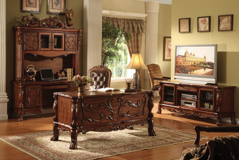 Acme 12169 Dresden cherry oak finish wood detailed carvings ornate office desk
