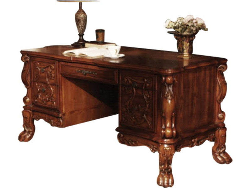 Acme 12169 Dresden cherry oak finish wood detailed carvings ornate office desk